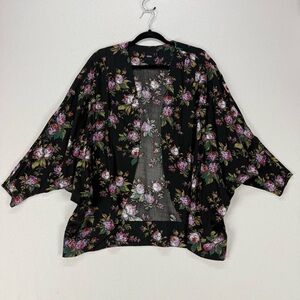 ASOS Black Floral Print Batwing Kimono Size 2